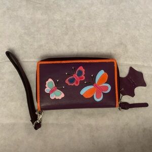 NWOT Purple Butterfly Genuine Leather Wallet Wristlet